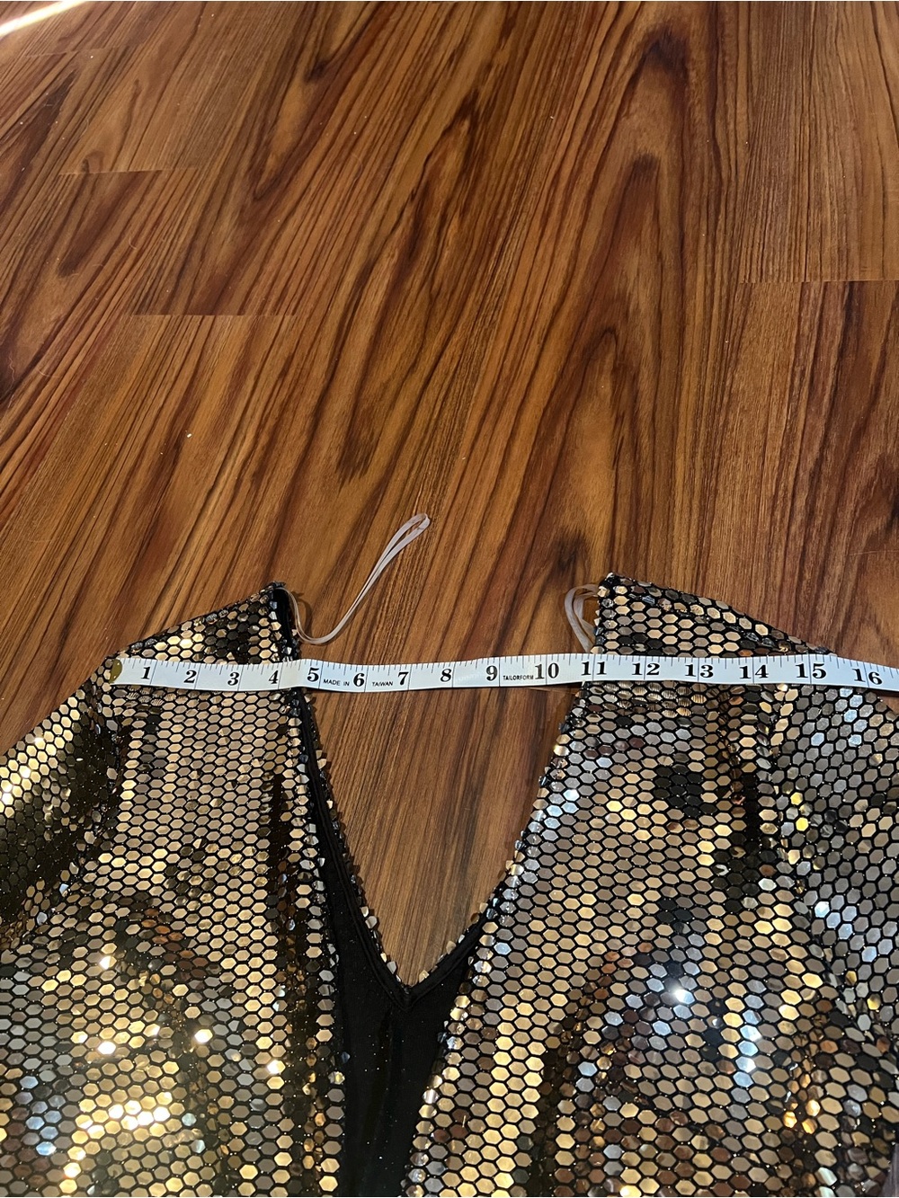 Gold Sequin V-Neck Long Sleeve Romper shorts - Picture 6 of 8